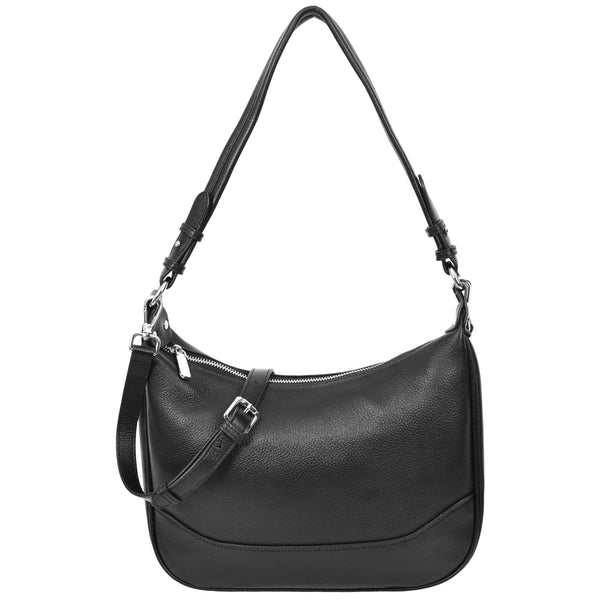 house of leather Womens Leather Hobo Style Shoulder Bag Daphne Black