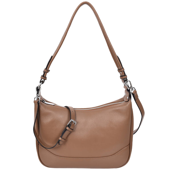 house of leather Womens Leather Hobo Style Shoulder Bag Daphne Brown