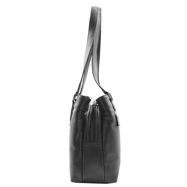 House Of Leather Womens Leather Mid Size Shopper Handbag Bellevue Black