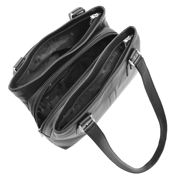 House Of Leather Womens Leather Mid Size Shopper Handbag Bellevue Black
