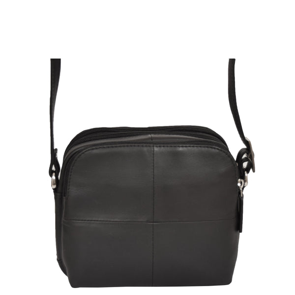 House Of Leather Womens Leather Multi Compartment Sling Bag Bari Black