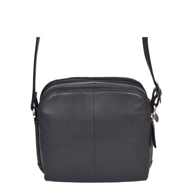 House Of Leather Womens Leather Multi Compartment Sling Bag Bari Blue