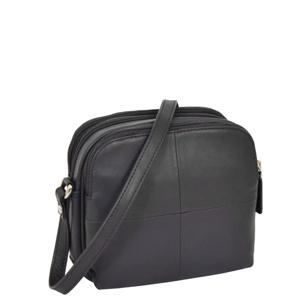 house of leather Womens Leather Multi Compartment Sling Bag Bari Blue