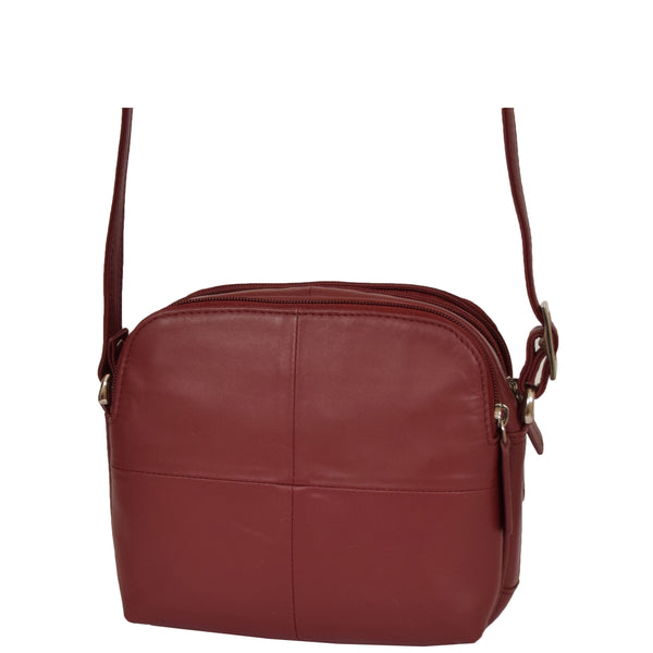 House Of Leather Womens Leather Multi Compartment Sling Bag Bari Red