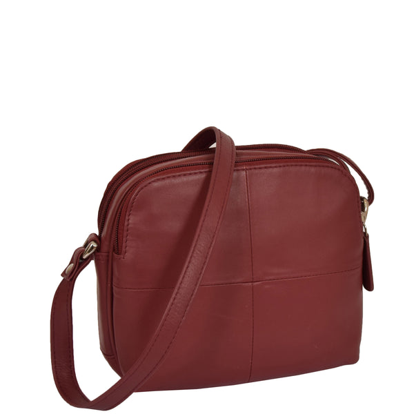 house of leather Womens Leather Multi Compartment Sling Bag Bari Red