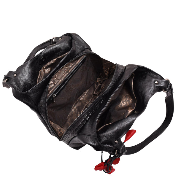 House Of Leather Womens Leather Shoulder Zip Opening Large Hobo Bag Kimberly Black