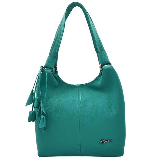 house of leather Womens Leather Shoulder Zip Opening Large Hobo Bag Kimberly Green