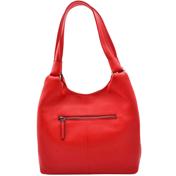 House Of Leather Womens Leather Shoulder Zip Opening Large Hobo Bag Kimberly Red