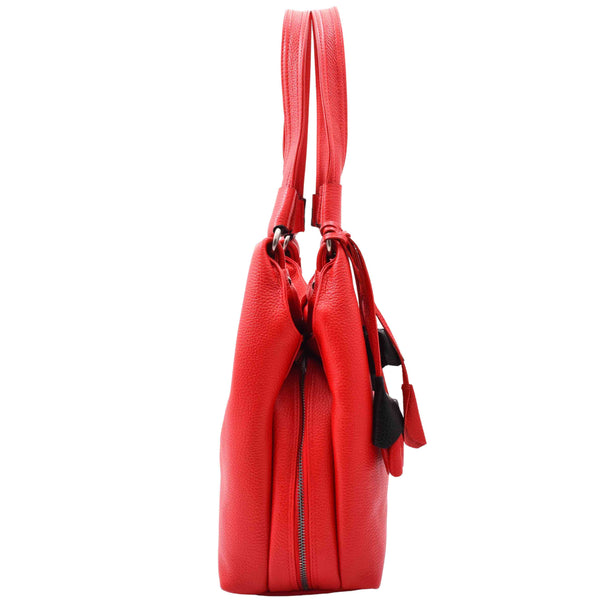 House Of Leather Womens Leather Shoulder Zip Opening Large Hobo Bag Kimberly Red
