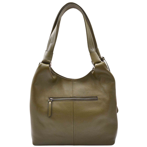 House Of Leather Womens Leather Shoulder Zip Opening Large Hobo Bag Kimberly Olive