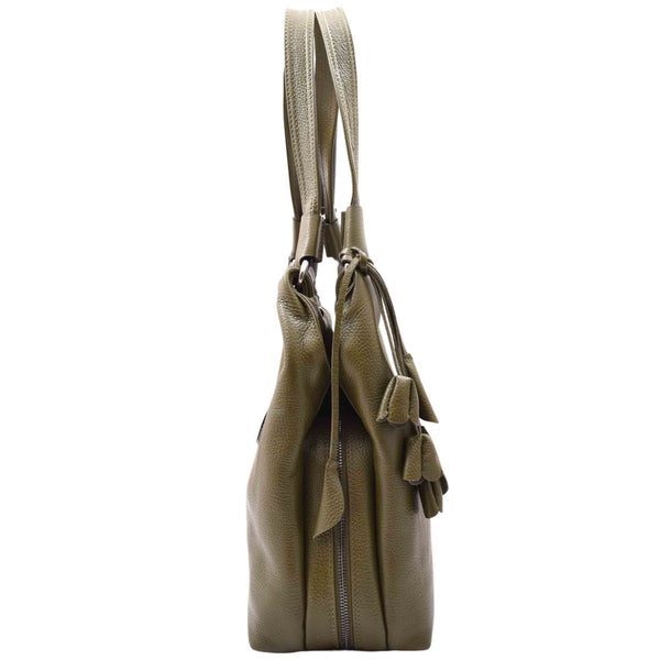 House Of Leather Womens Leather Shoulder Zip Opening Large Hobo Bag Kimberly Olive