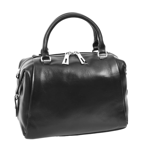 House Of Leather Womens Leather Small Barrel Shape Handbag Luna Black