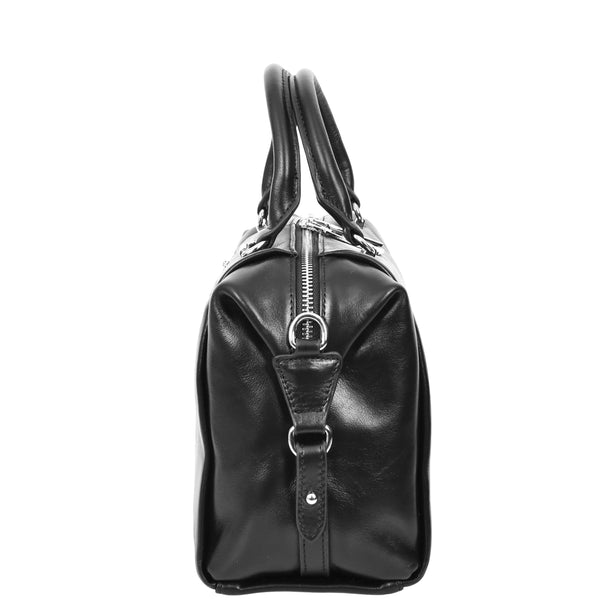 House Of Leather Womens Leather Small Barrel Shape Handbag Luna Black