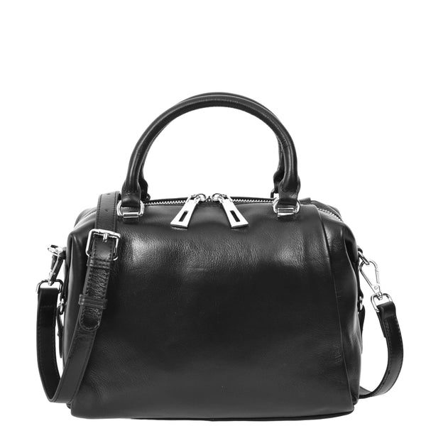 house of leather Womens Leather Small Barrel Shape Handbag Luna Black