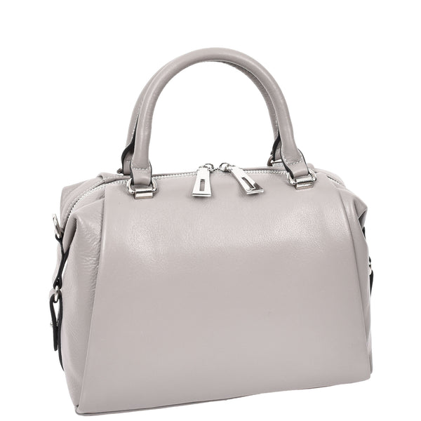 House Of Leather Womens Leather Small Barrel Shape Handbag Luna Grey