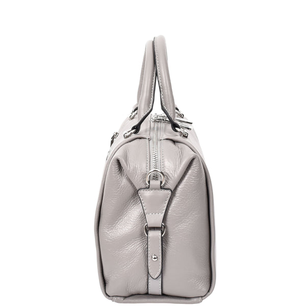 House Of Leather Womens Leather Small Barrel Shape Handbag Luna Grey