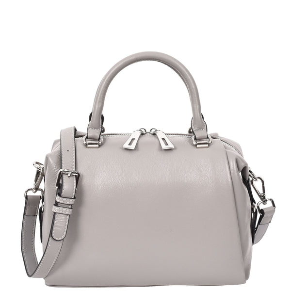 house of leather Womens Leather Small Barrel Shape Handbag Luna Grey