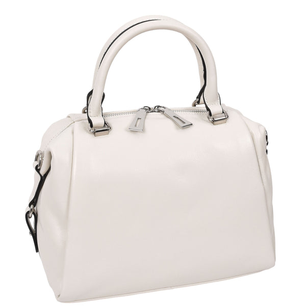 House Of Leather Womens Leather Small Barrel Shape Handbag Luna Ivory