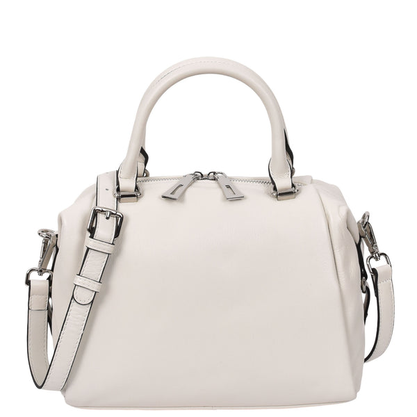 house of leather Womens Leather Small Barrel Shape Handbag Luna Ivory