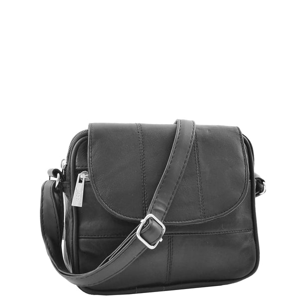 house of leather Womens Leather Small Cross Body Sling Bag HOL008 Black