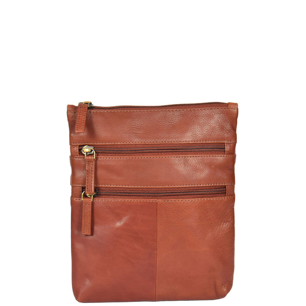 House Of Leather Womens Leather Small Cross Body Travel Bag Beijing Brown