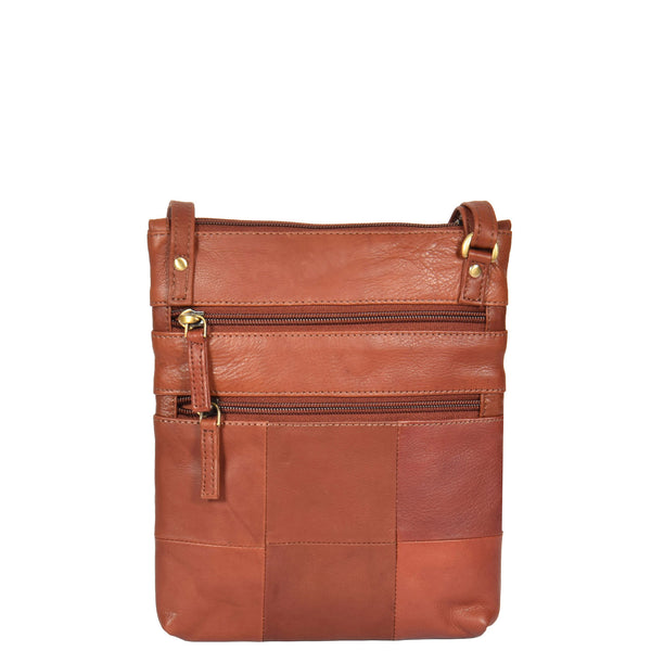 House Of Leather Womens Leather Small Cross Body Travel Bag Beijing Brown