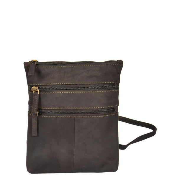 House Of Leather Womens Leather Small Cross Body Travel Bag Beijing Oil Brown