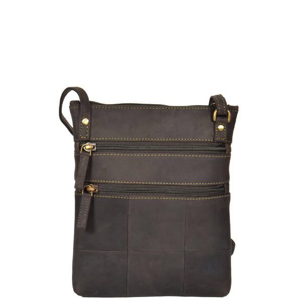 House Of Leather Womens Leather Small Cross Body Travel Bag Beijing Oil Brown