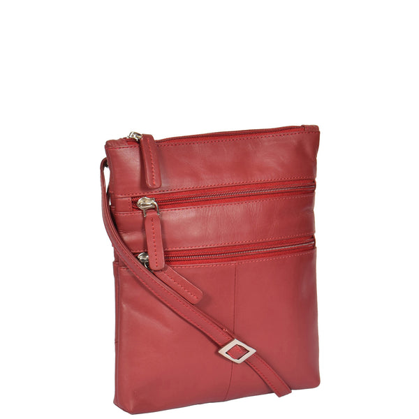 house of leather Womens Leather Small Cross Body Travel Bag Beijing Red