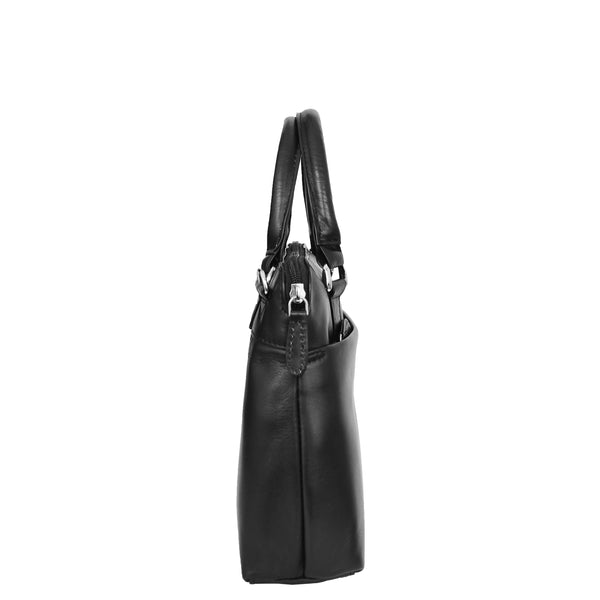 House Of Leather Womens Leather Small Tote Cross Body Bag Everly Black