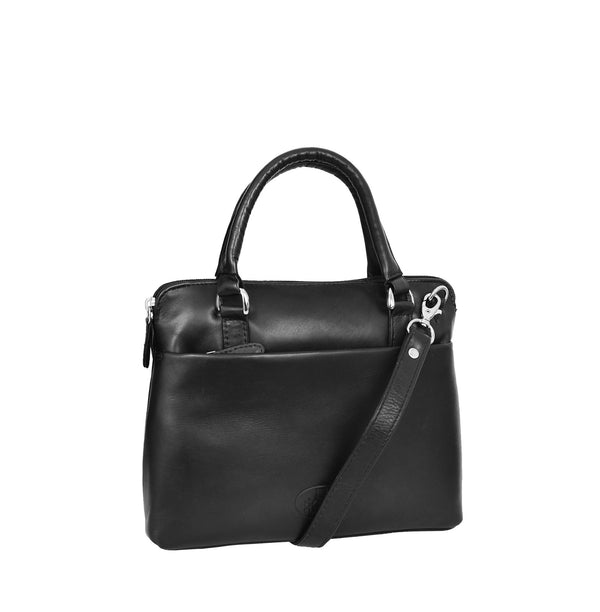 house of leather Womens Leather Small Tote Cross Body Bag Everly Black