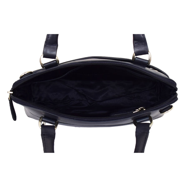 House Of Leather Womens Leather Small Tote Cross Body Bag Everly Navy