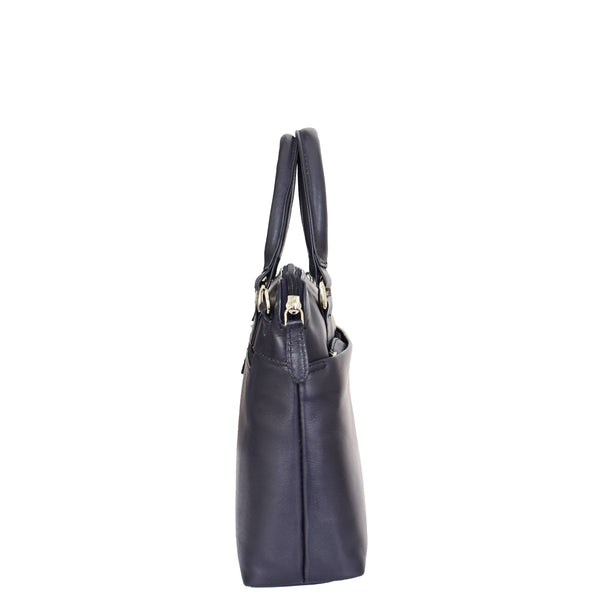 House Of Leather Womens Leather Small Tote Cross Body Bag Everly Navy