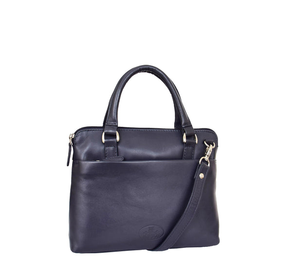 house of leather Womens Leather Small Tote Cross Body Bag Everly Navy