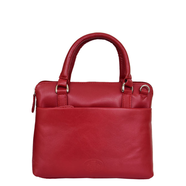 House Of Leather Womens Leather Small Tote Cross Body Bag Everly Red