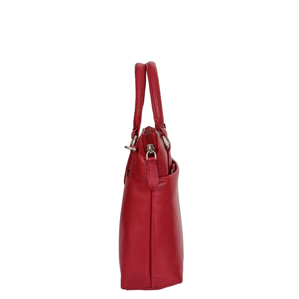 House Of Leather Womens Leather Small Tote Cross Body Bag Everly Red
