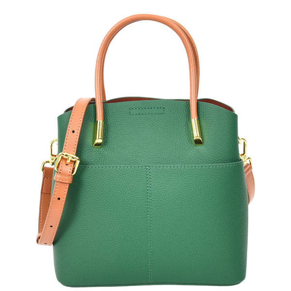 house of leather Womens Leather Top Handle Bag Ella Green