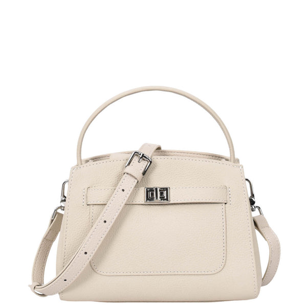 house of leather Womens Leather Top Handle Small Bag Lydia Off White