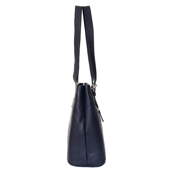 House Of Leather Womens Leather Tote Cross Body Shoulder Bag Everyday Handbag Navy Ariana