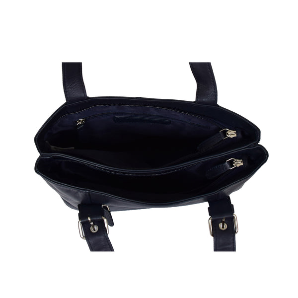 House Of Leather Womens Leather Tote Cross Body Shoulder Bag Everyday Handbag Navy Ariana