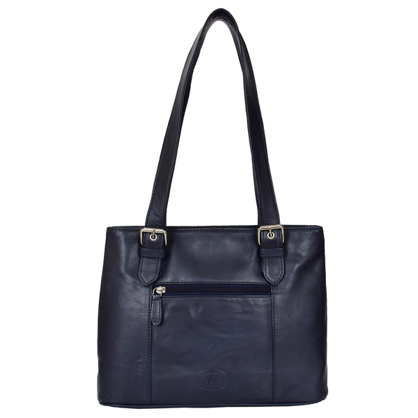 house of leather Womens Leather Tote Cross Body Shoulder Bag Everyday Handbag Navy Ariana