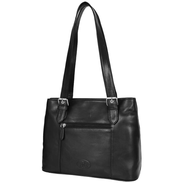House Of Leather Womens Leather Tote Cross Body Shoulder Bag Everyday Handbag Black Ariana