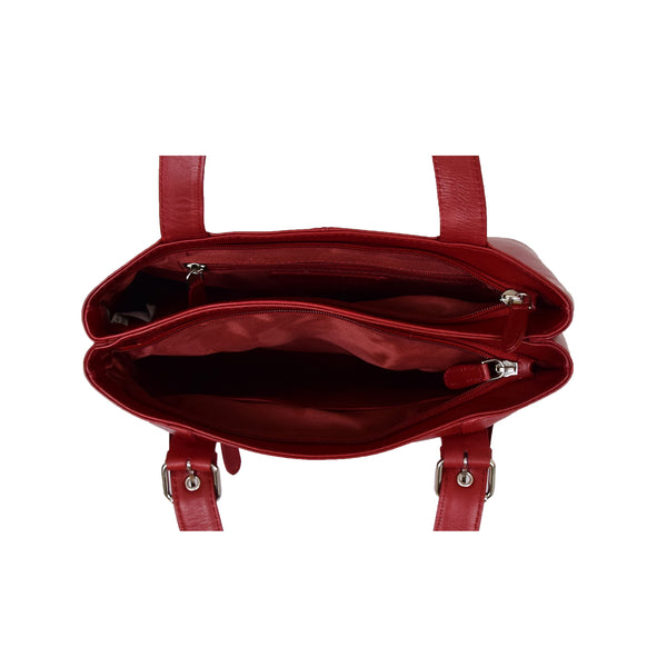 House Of Leather Womens Leather Tote Cross Body Shoulder Bag Everyday Handbag Red Ariana