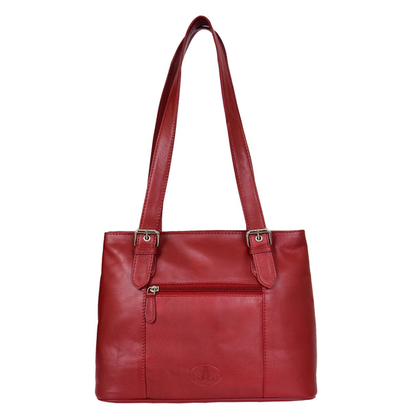 house of leather Womens Leather Tote Cross Body Shoulder Bag Everyday Handbag Red Ariana