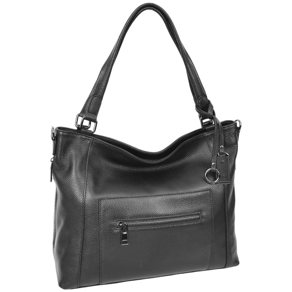 House Of Leather Womens Leather Tote Shoulder Handbag Evelyn Black