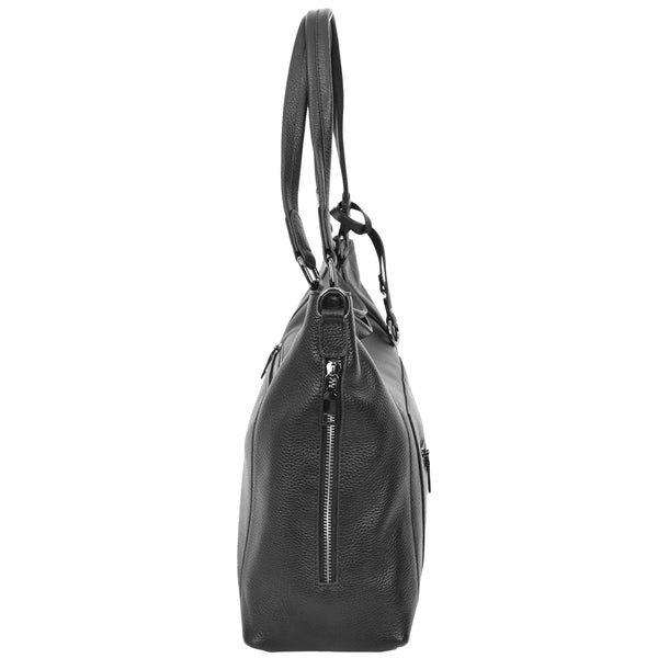 House Of Leather Womens Leather Tote Shoulder Handbag Evelyn Black