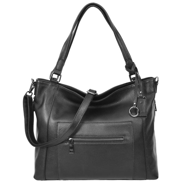 house of leather Womens Leather Tote Shoulder Handbag Evelyn Black