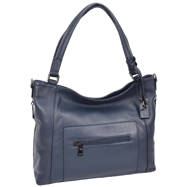 House Of Leather Womens Leather Tote Shoulder Handbag Evelyn Blue