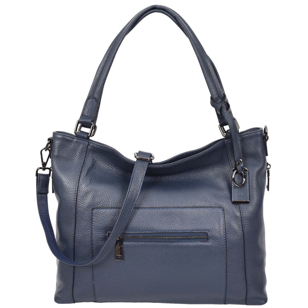 house of leather Womens Leather Tote Shoulder Handbag Evelyn Blue