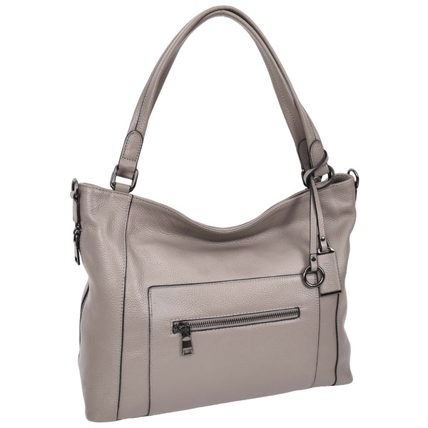 House Of Leather Womens Leather Tote Shoulder Handbag Evelyn Grey
